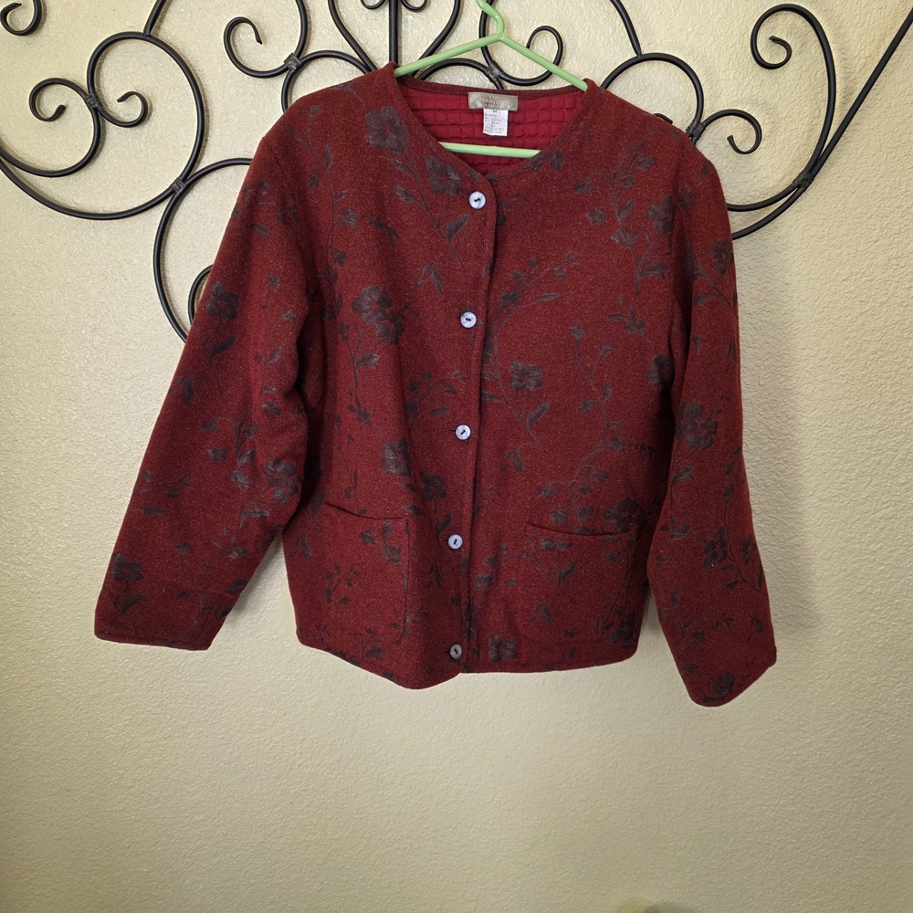 Red Floral Button-Up Cardigan